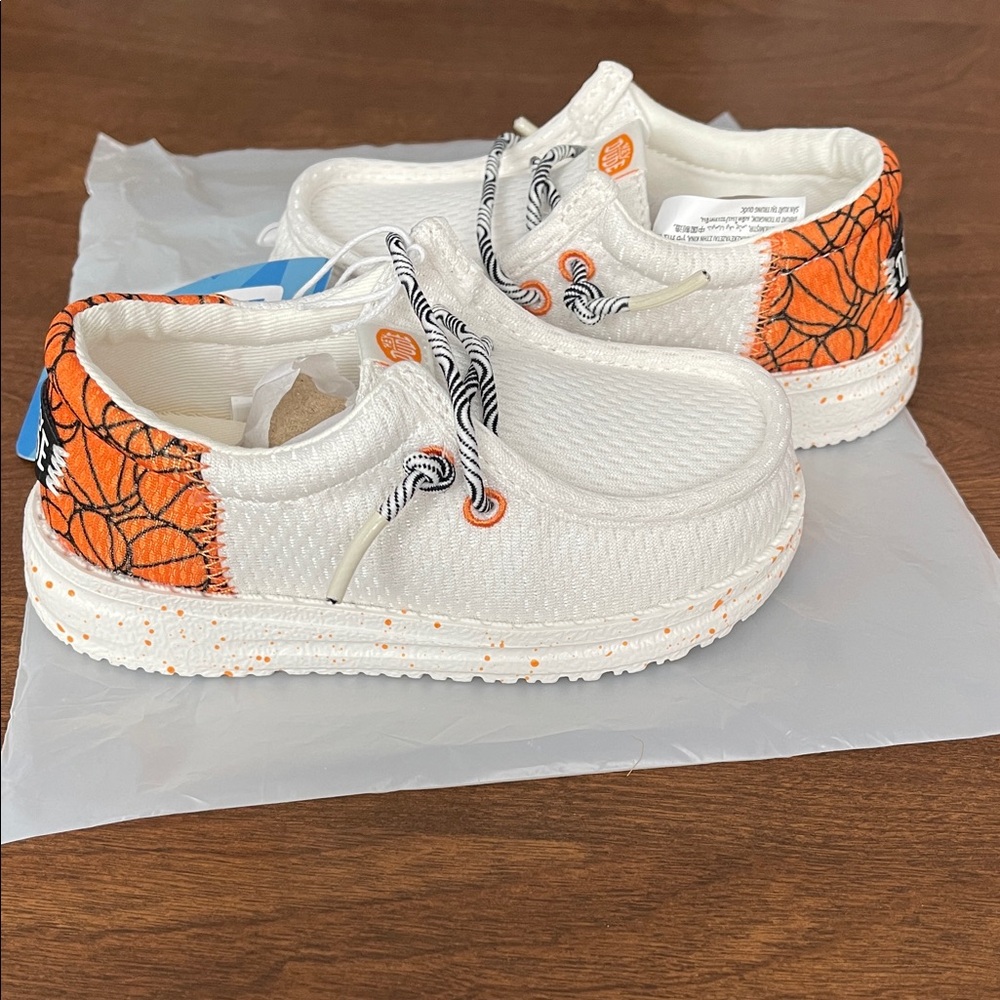 Hey Dude Kids White and Orange Sneakers